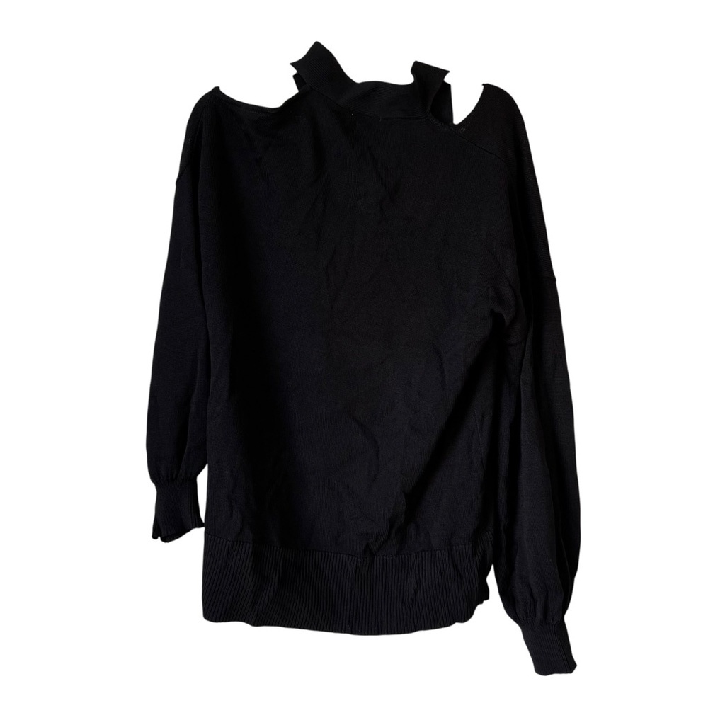 LucysWhims The Drop Black Buckle Cold Shoulder Slouchy Sweater V-Neck Size Small - Picture 6 of 12